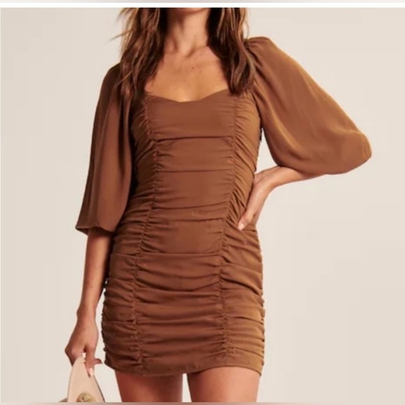 Abercrombie & Fitch Elegant Brown Ruched Dress size Large - Picture 1 of 8